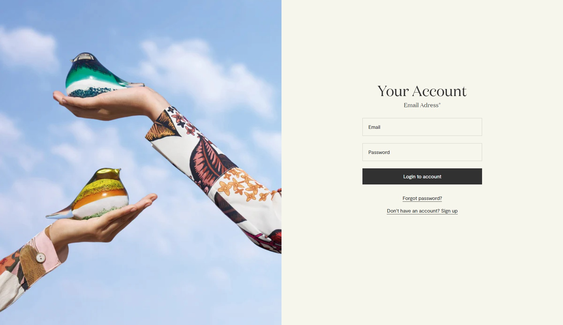 Screenshot of the Log In section