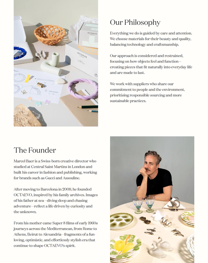 Philosophy and Founder section from Octaevo
