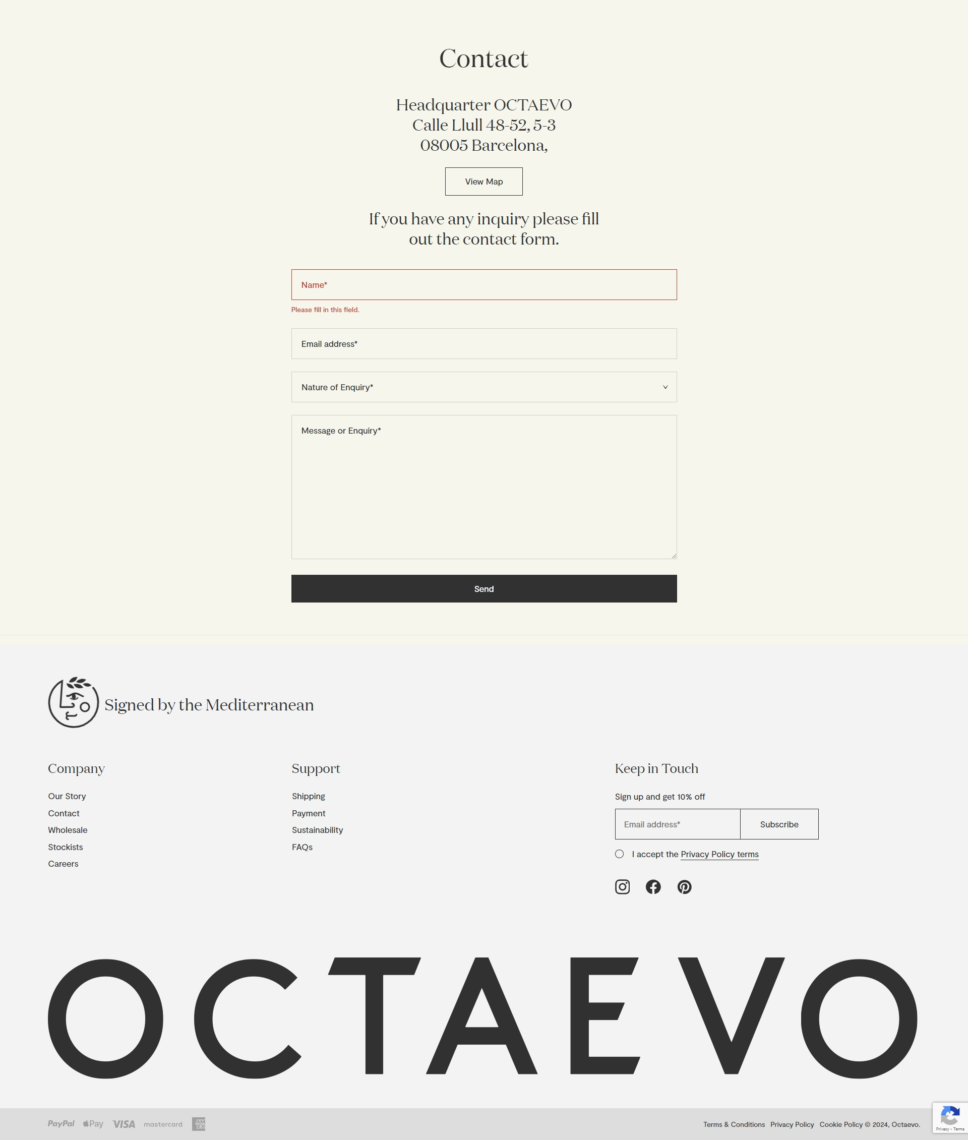 Screenshot of the Contact page
