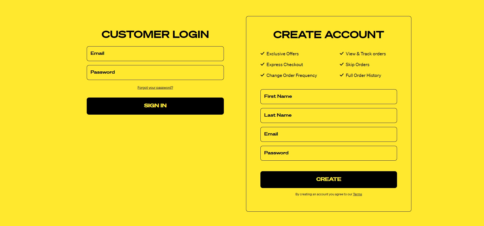 Screenshot of the Log In section