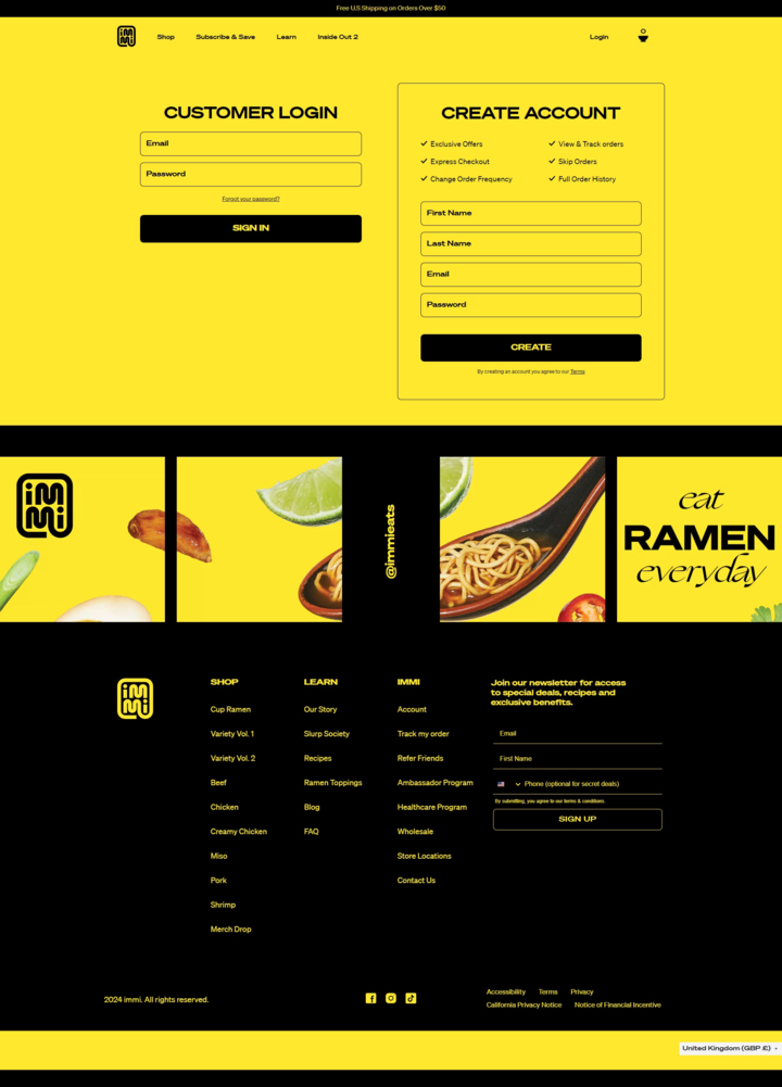 Log In page from Immi