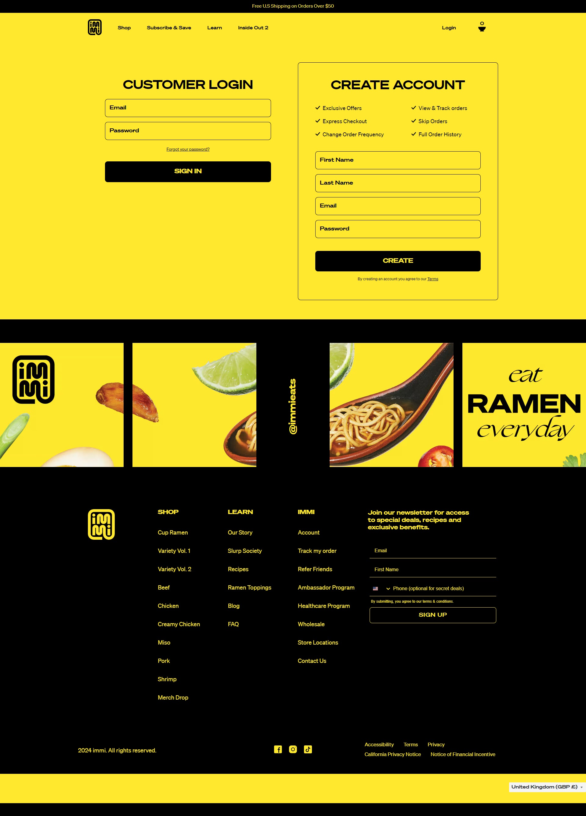 Screenshot of the Log In page