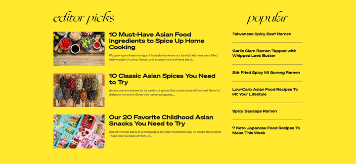 Screenshot of the Articles 2 section