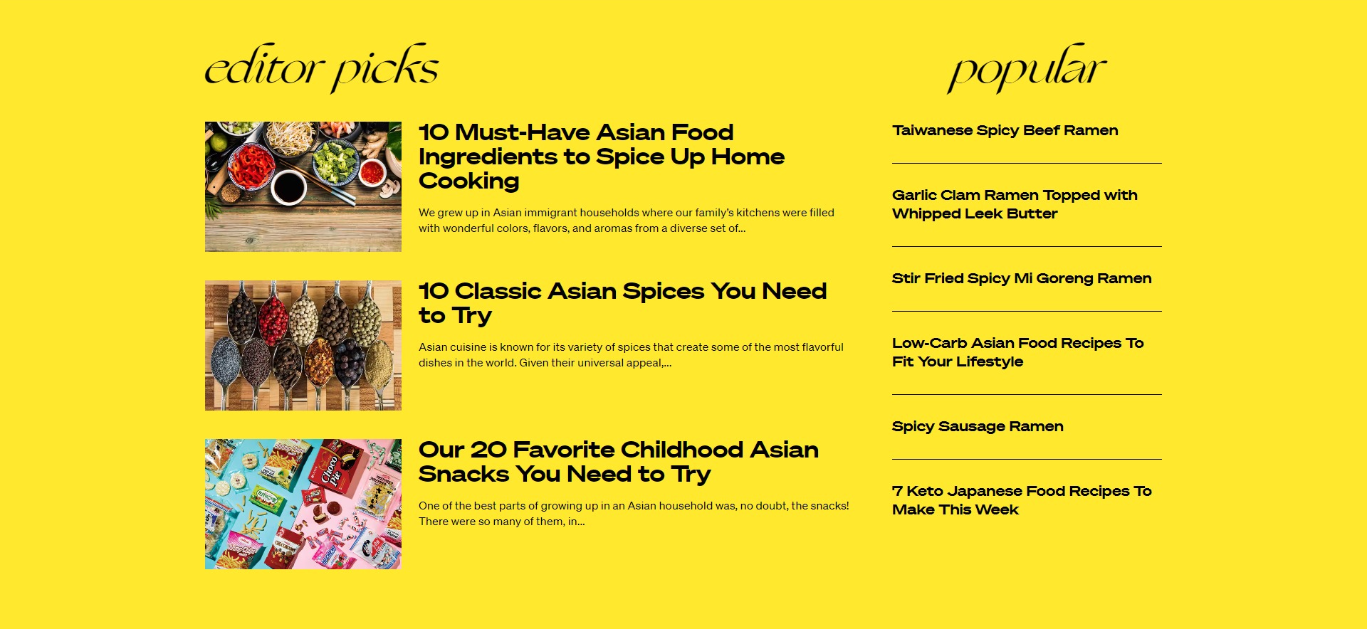 Screenshot of the Articles 2 section