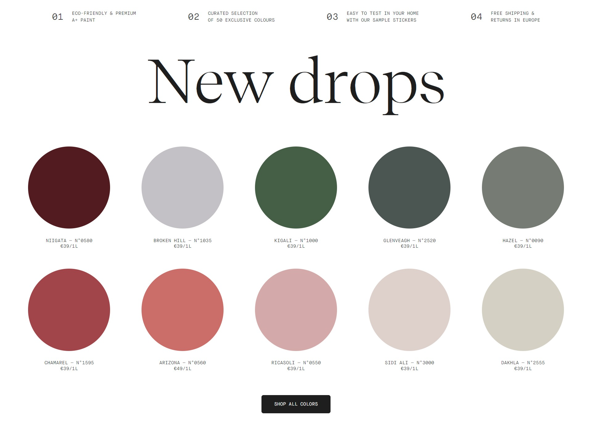 Screenshot of the Products section