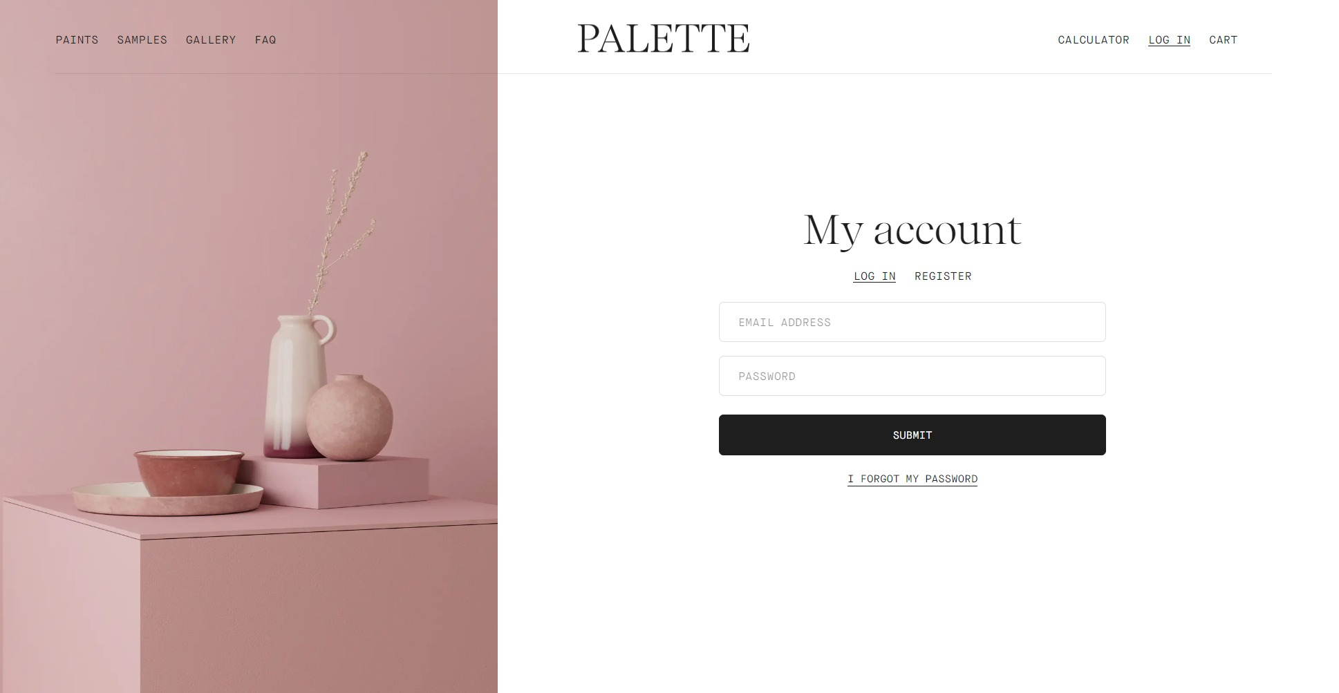 Screenshot of the Log In page
