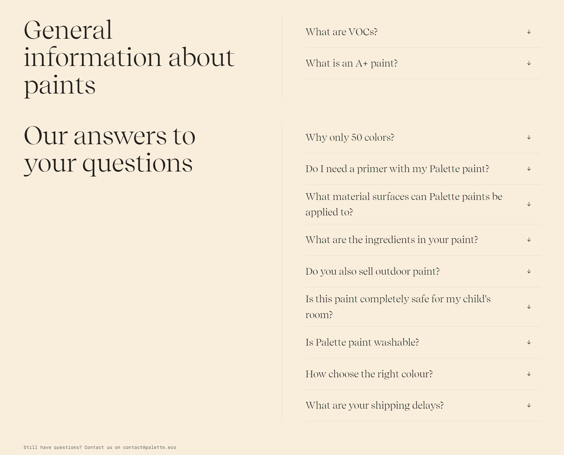 Screenshot of the FAQs section