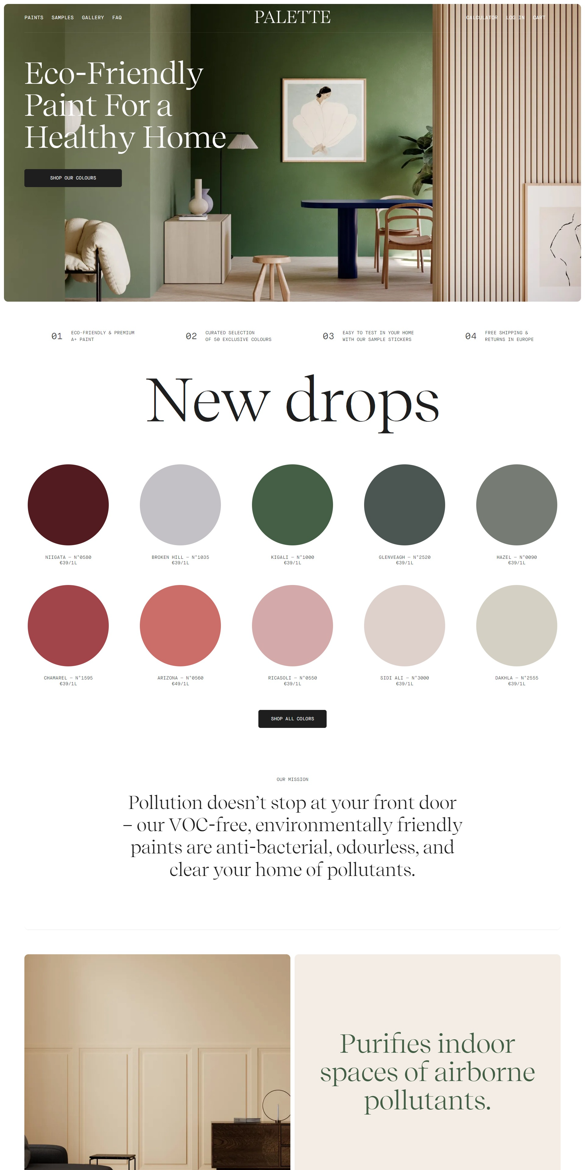 Screenshot of the Palette website home page
