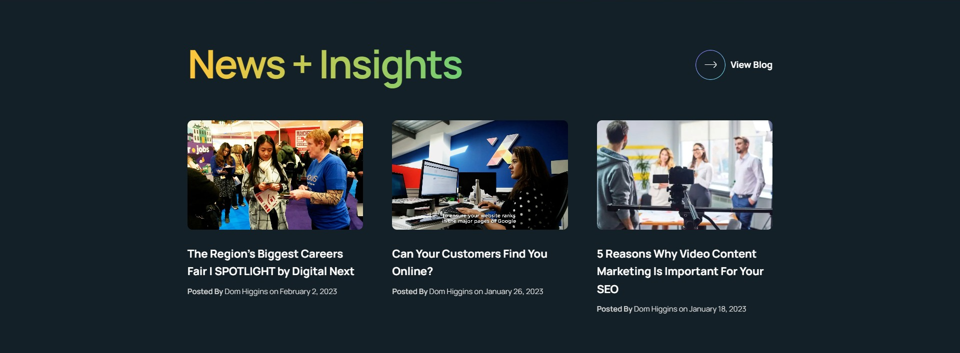 Screenshot of the Articles section
