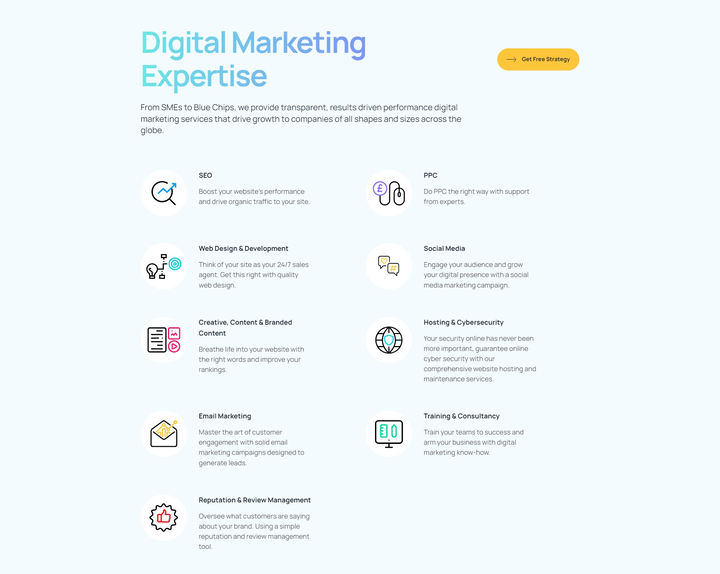 Service Listing section from Digital Next