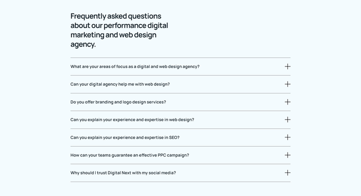Screenshot of the FAQs section