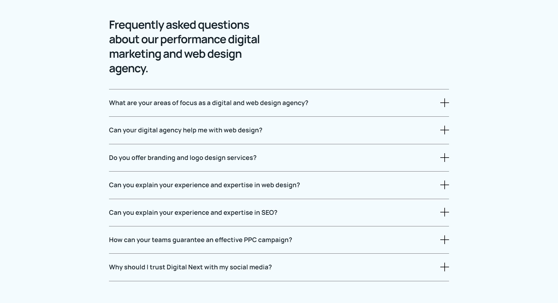 Screenshot of the FAQs section