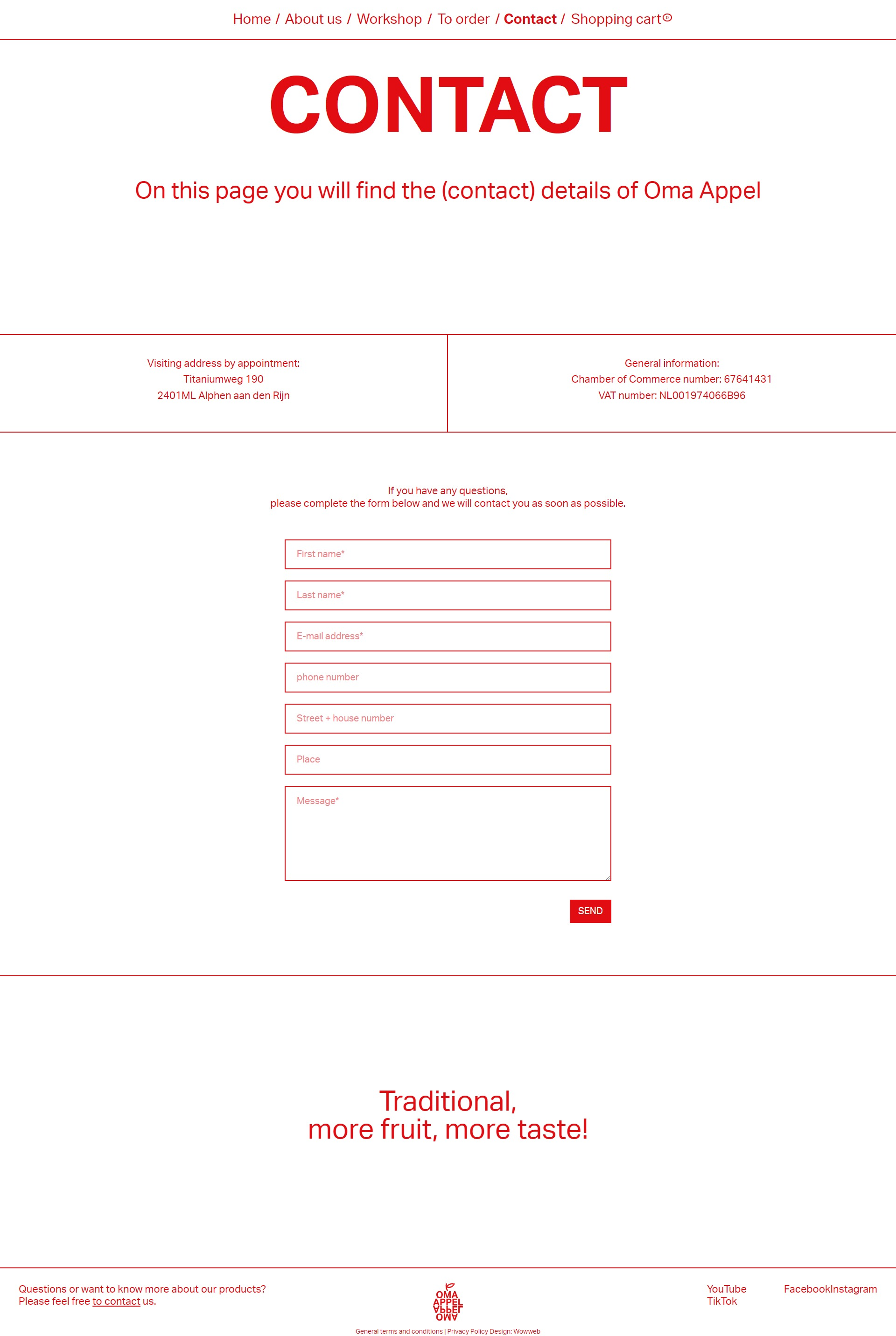 Screenshot of the Contact page