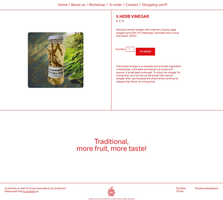 Oma Appel page from Single Product page