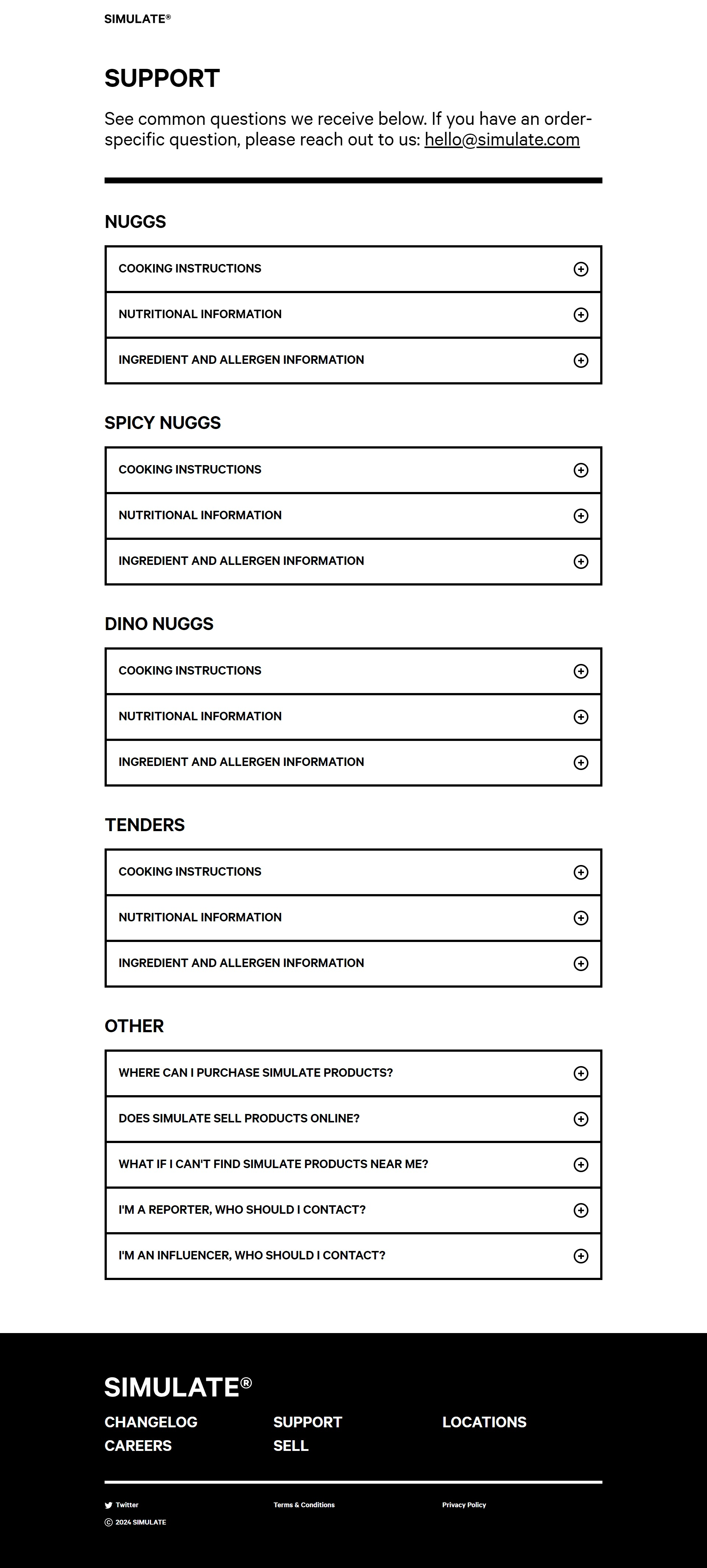 Screenshot of the FAQs page