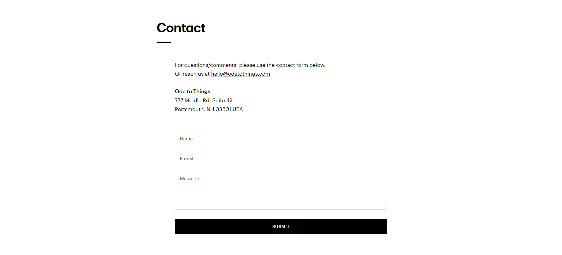 Screenshot of the Contact Form section