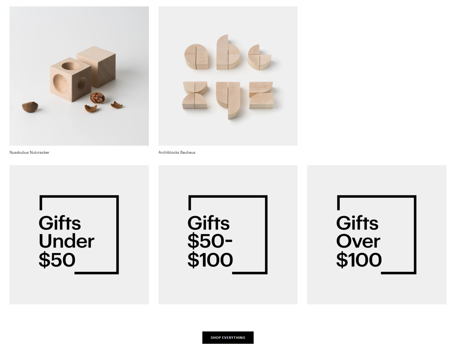 Screenshot of the Products section