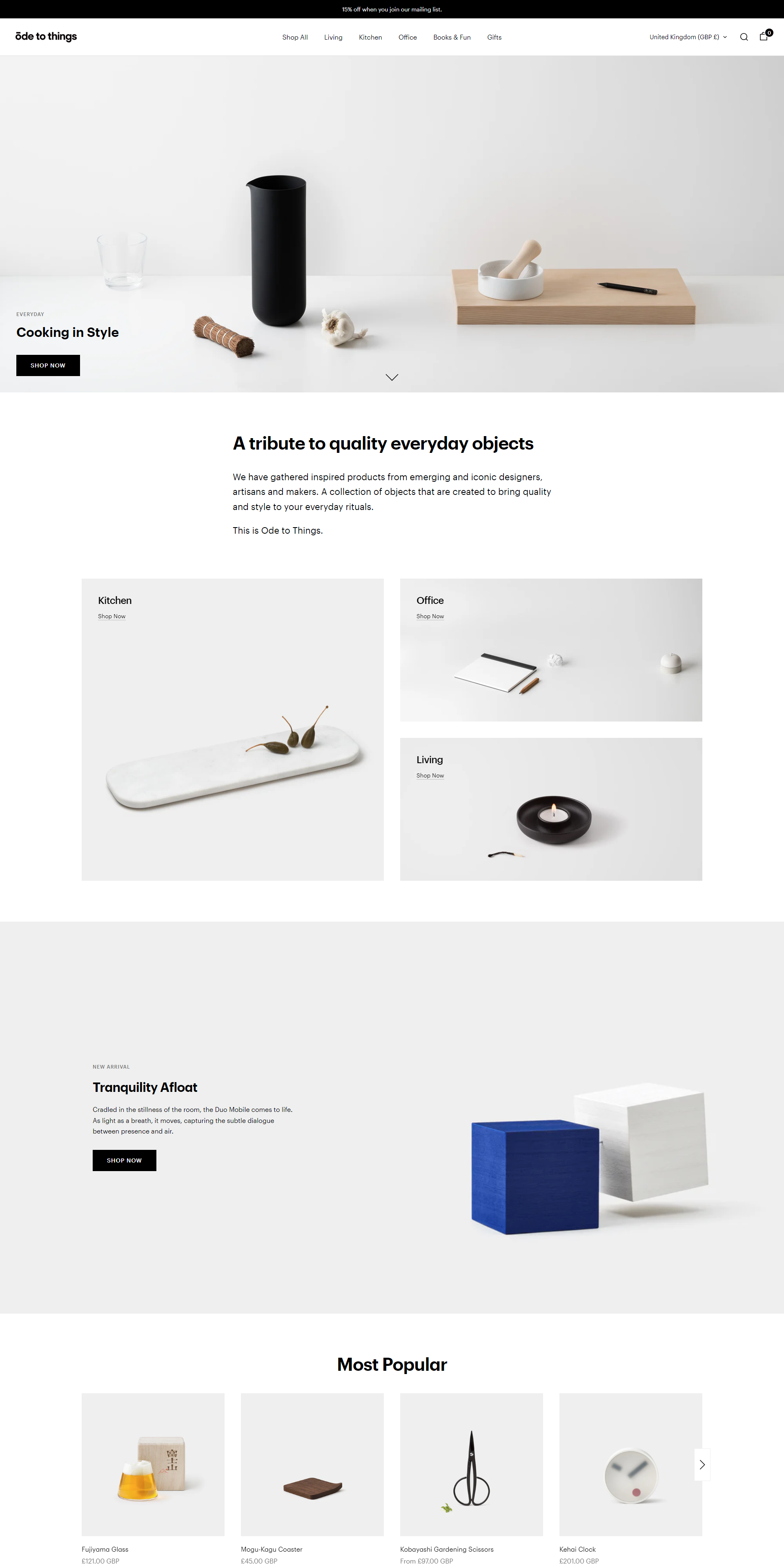 Screenshot of the Ode To Things website home page