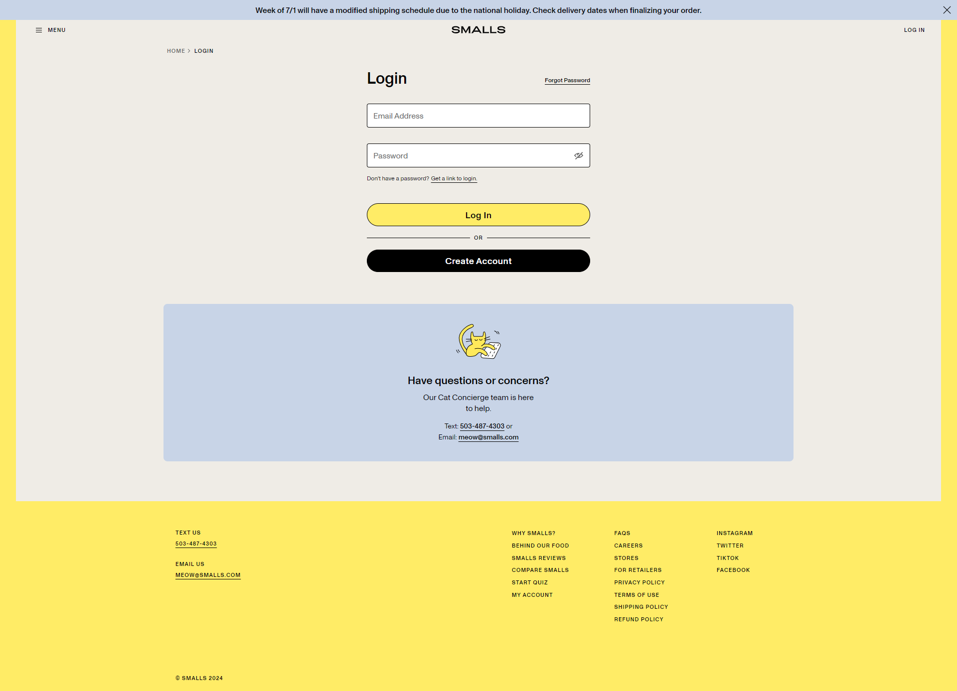 Screenshot of the Log In page