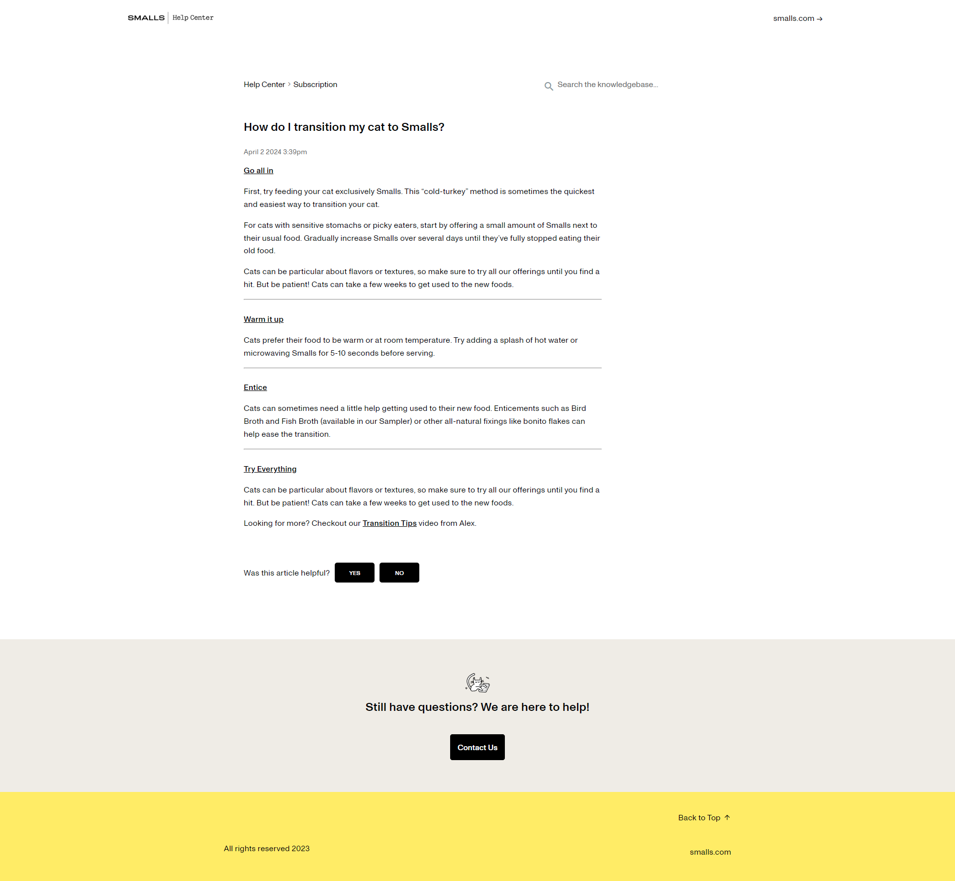 Screenshot of the Help Center page