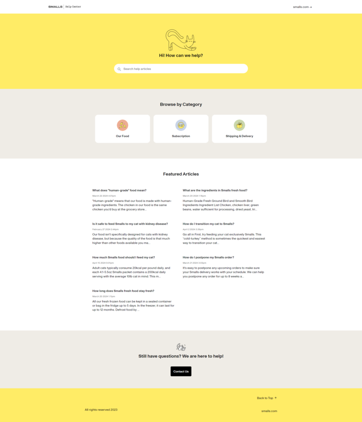 Smalls page from FAQs page