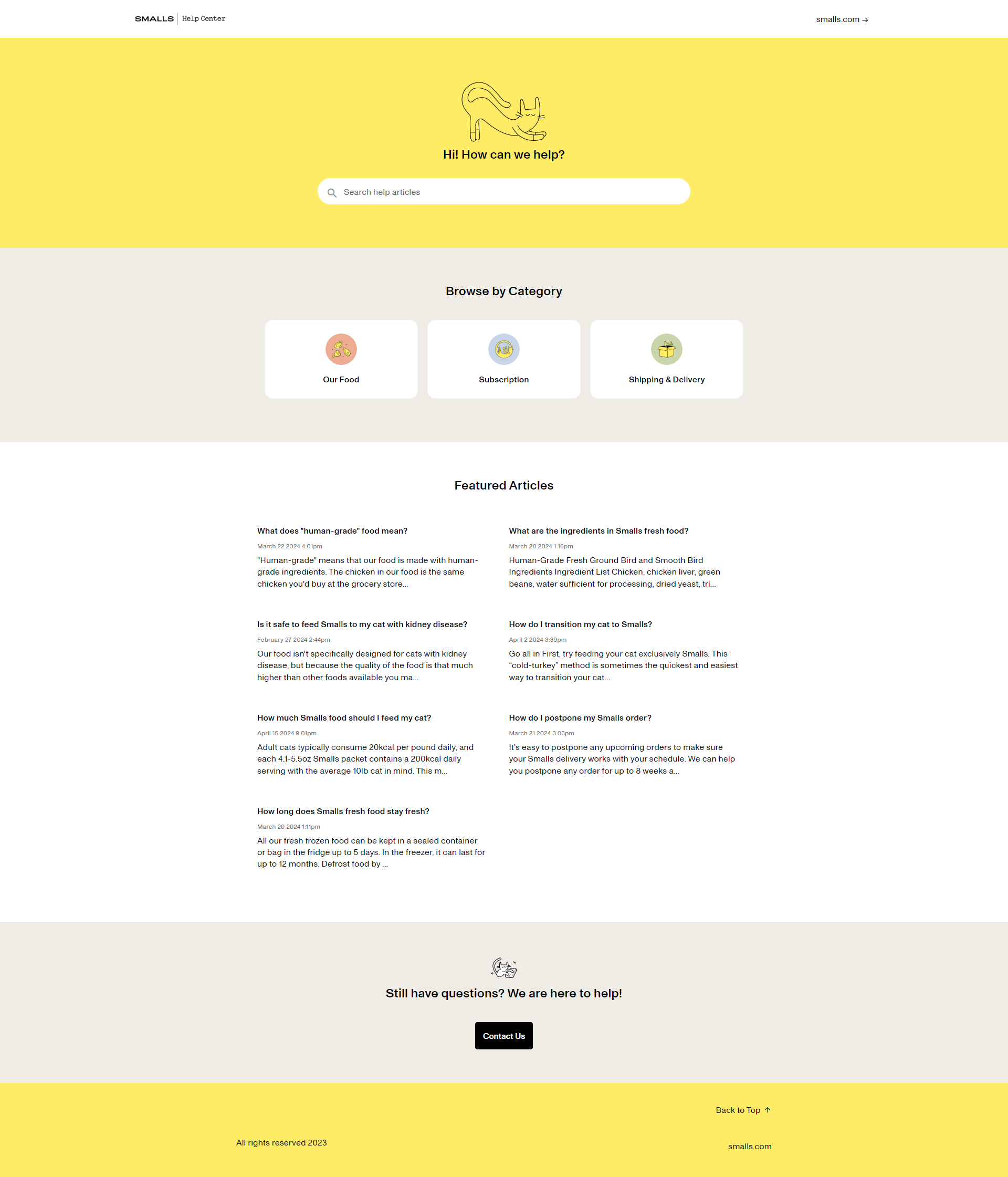 Screenshot of the FAQs page