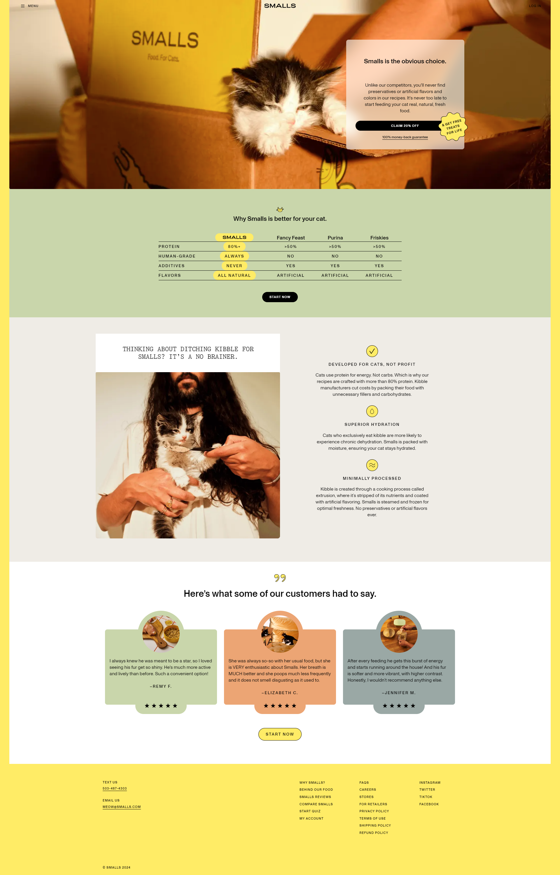Screenshot of the Comparison page