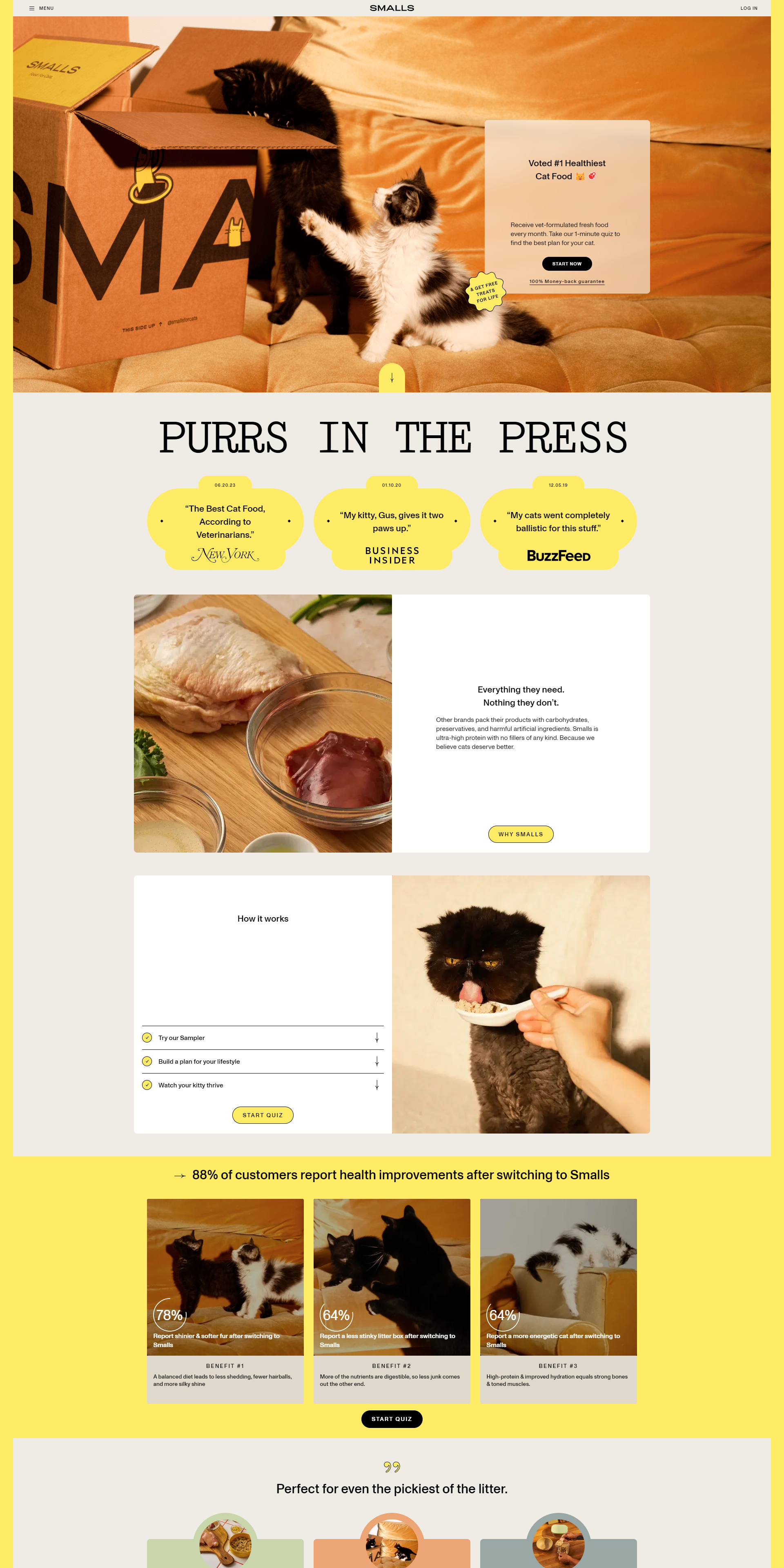 Screenshot of the Smalls website home page