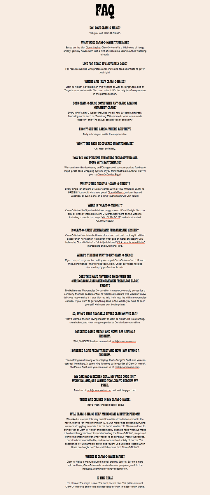 Screenshot of the FAQs section