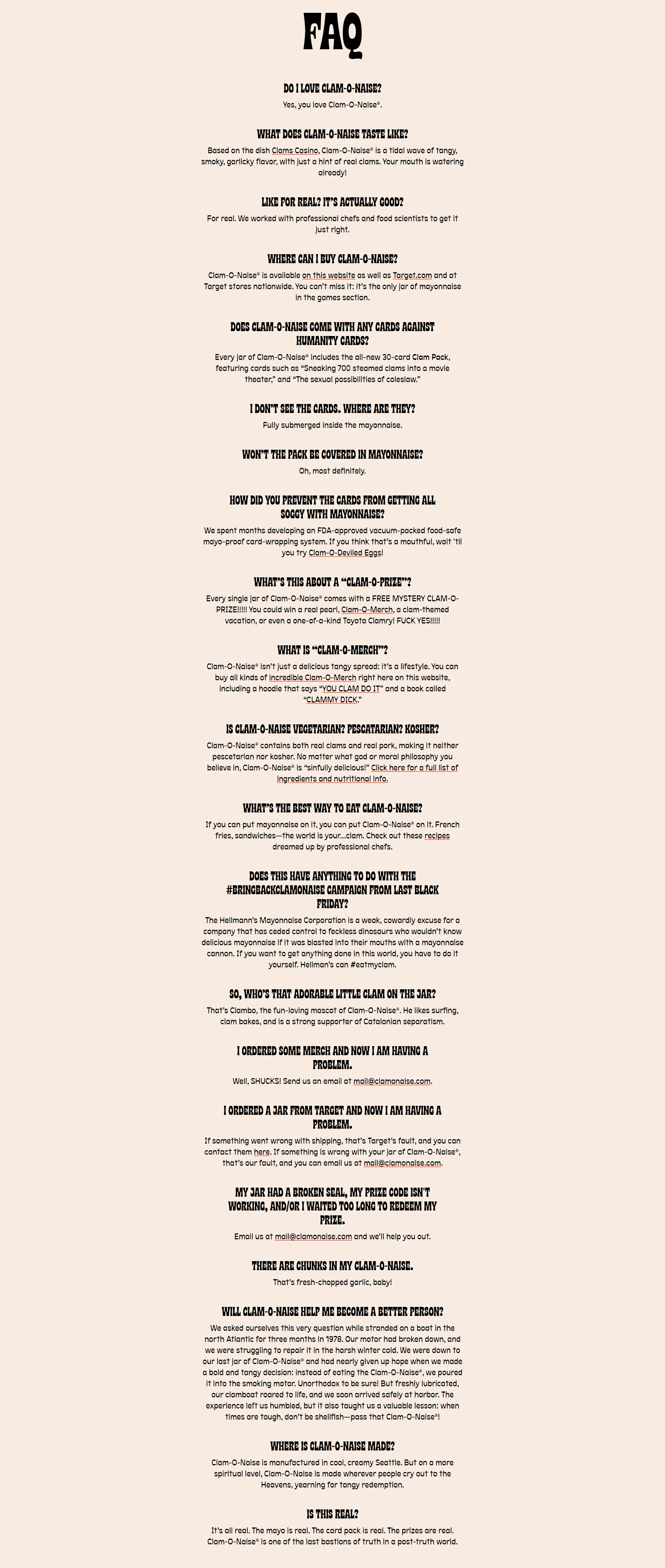 Screenshot of the FAQs section