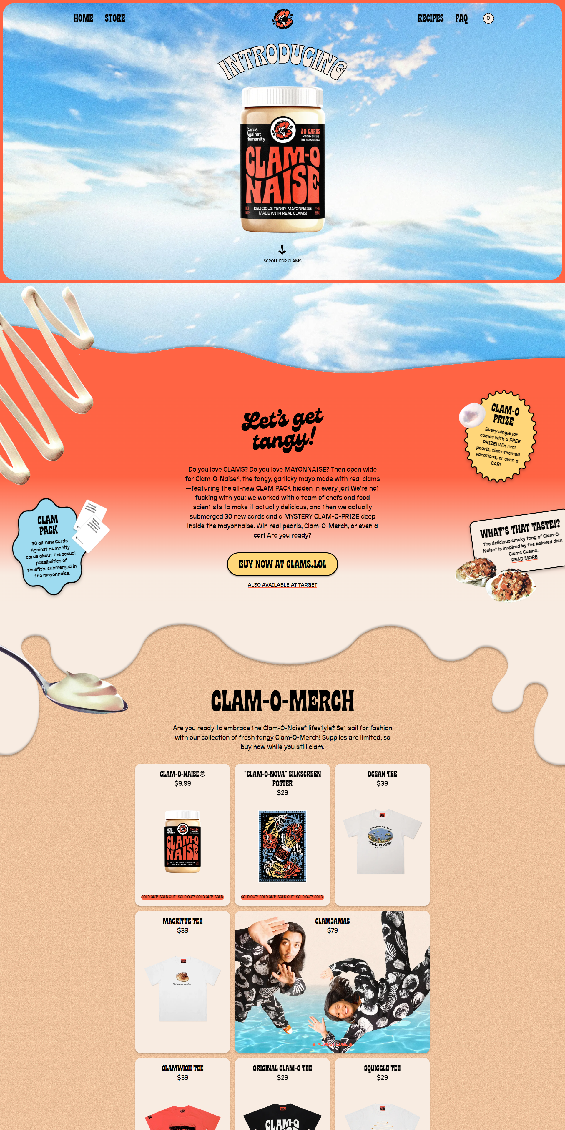 Screenshot of the Clam O Naise website home page