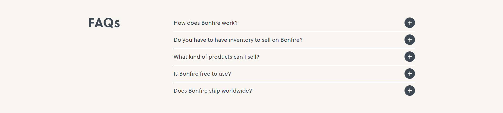 Screenshot of the FAQs section