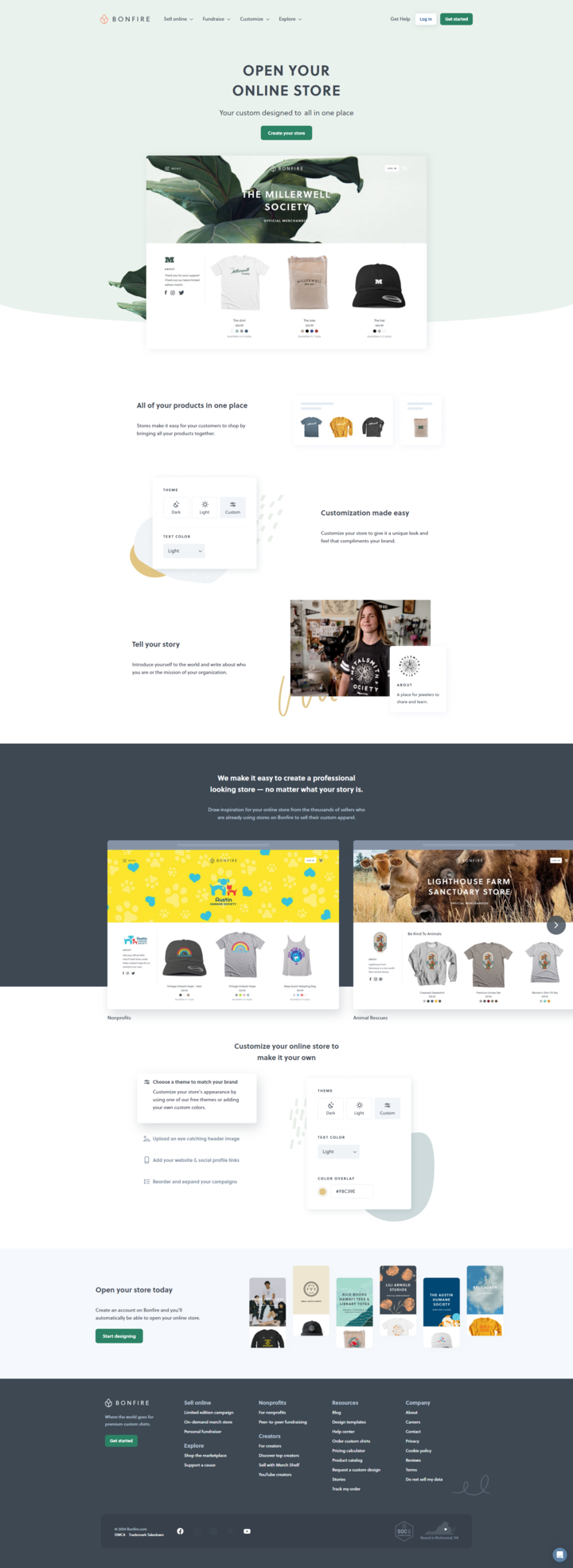 Bonfire page from Landing page