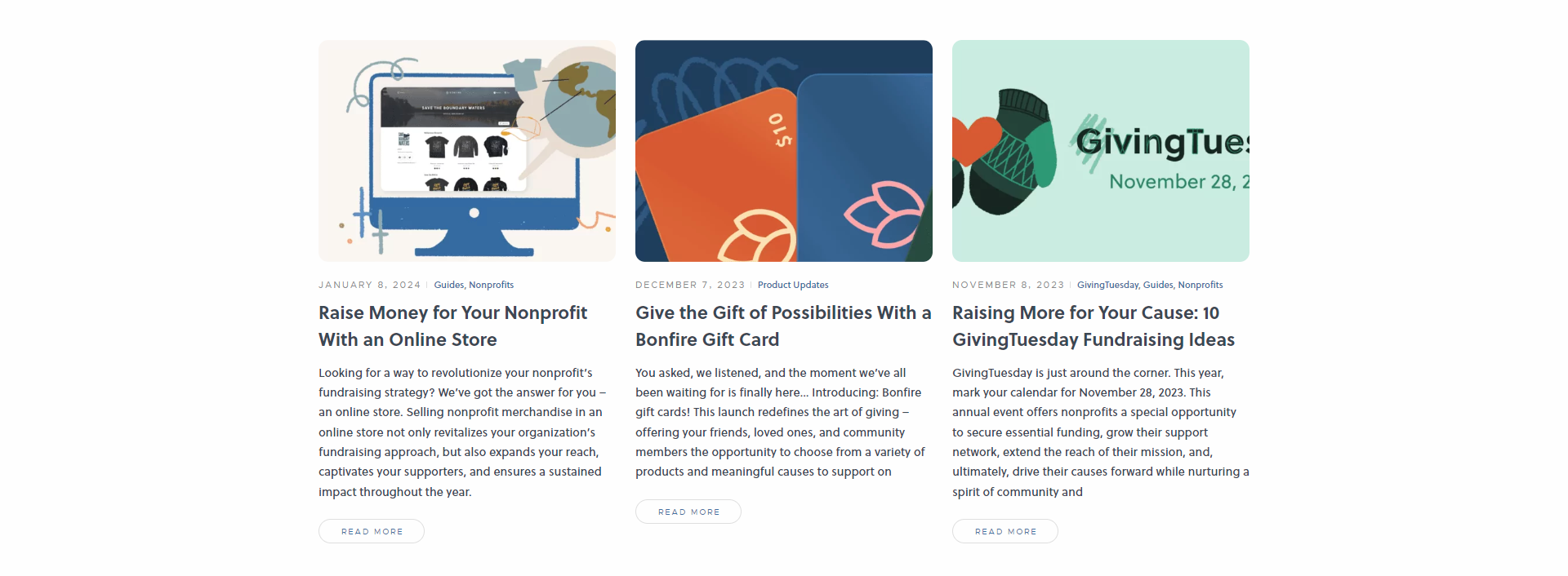 Screenshot of the Articles section