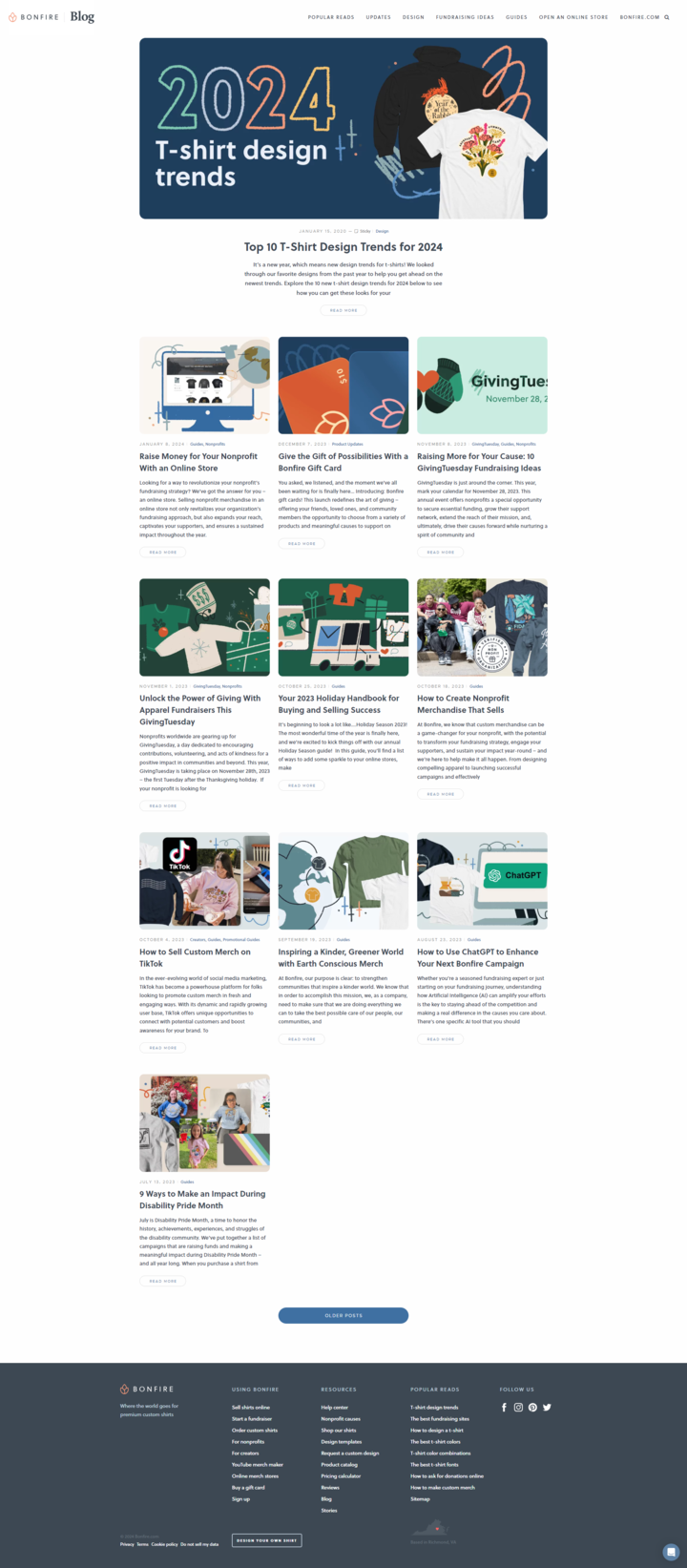 Bonfire page from Blog Posts page