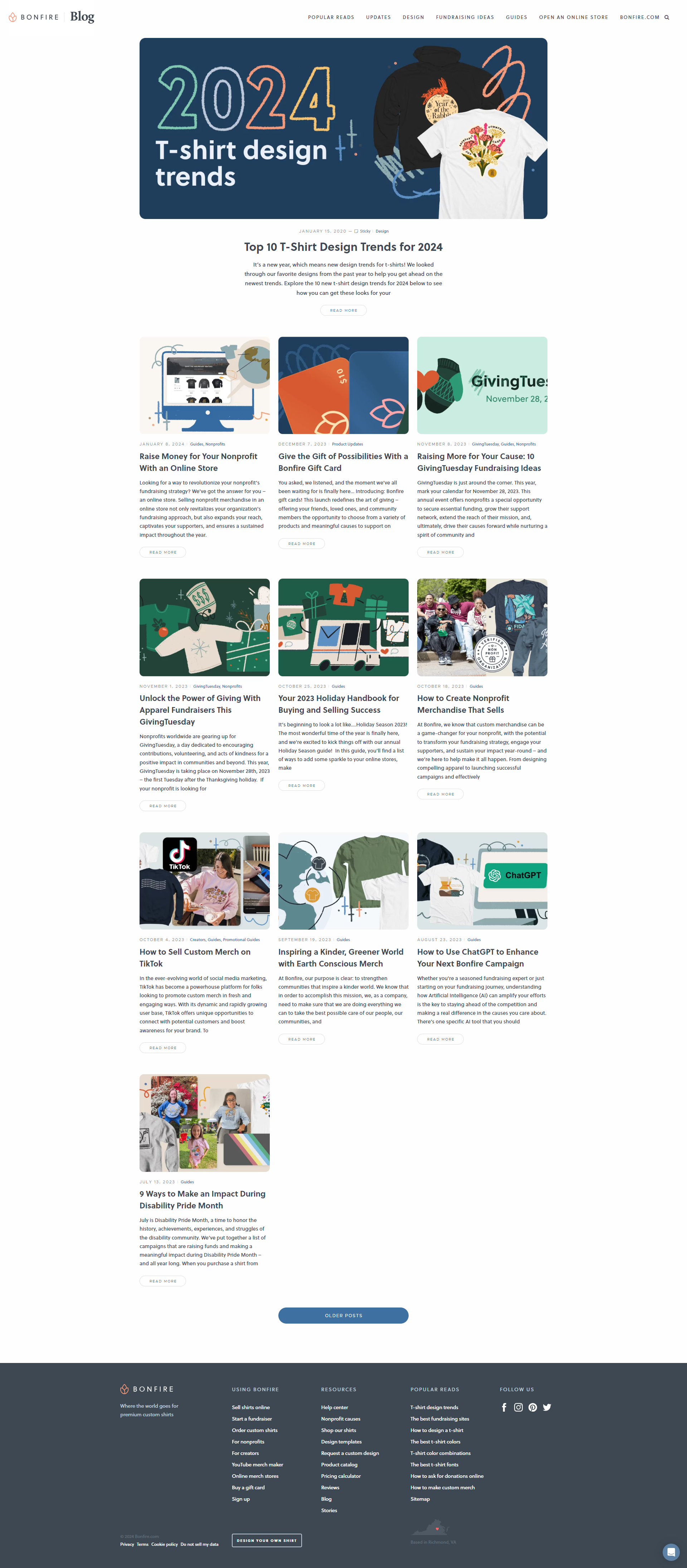 Screenshot of the Blog page