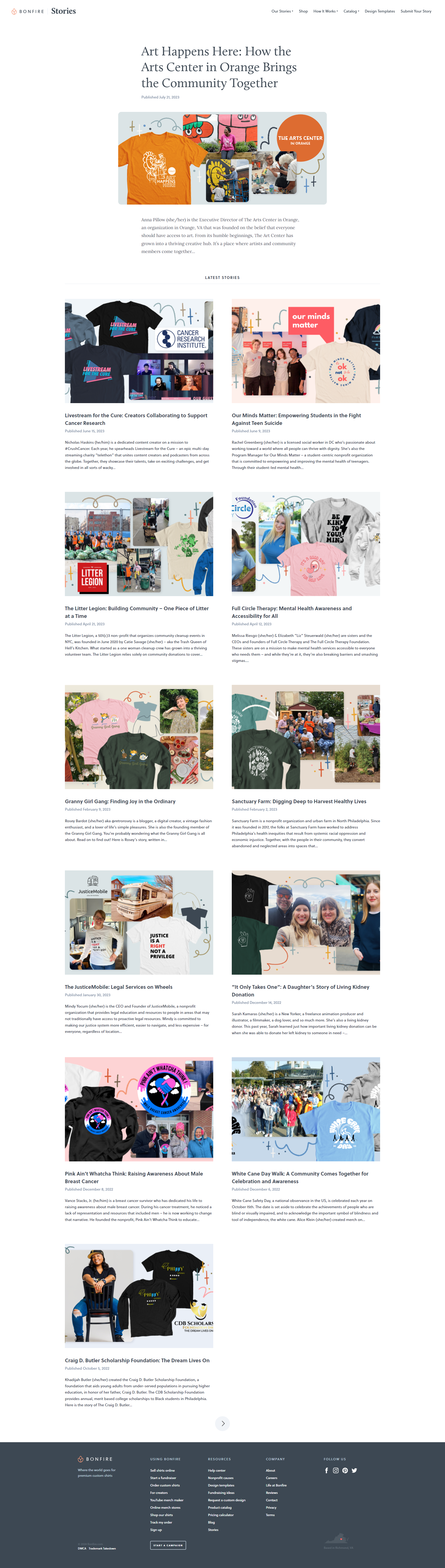 Screenshot of the Stories page