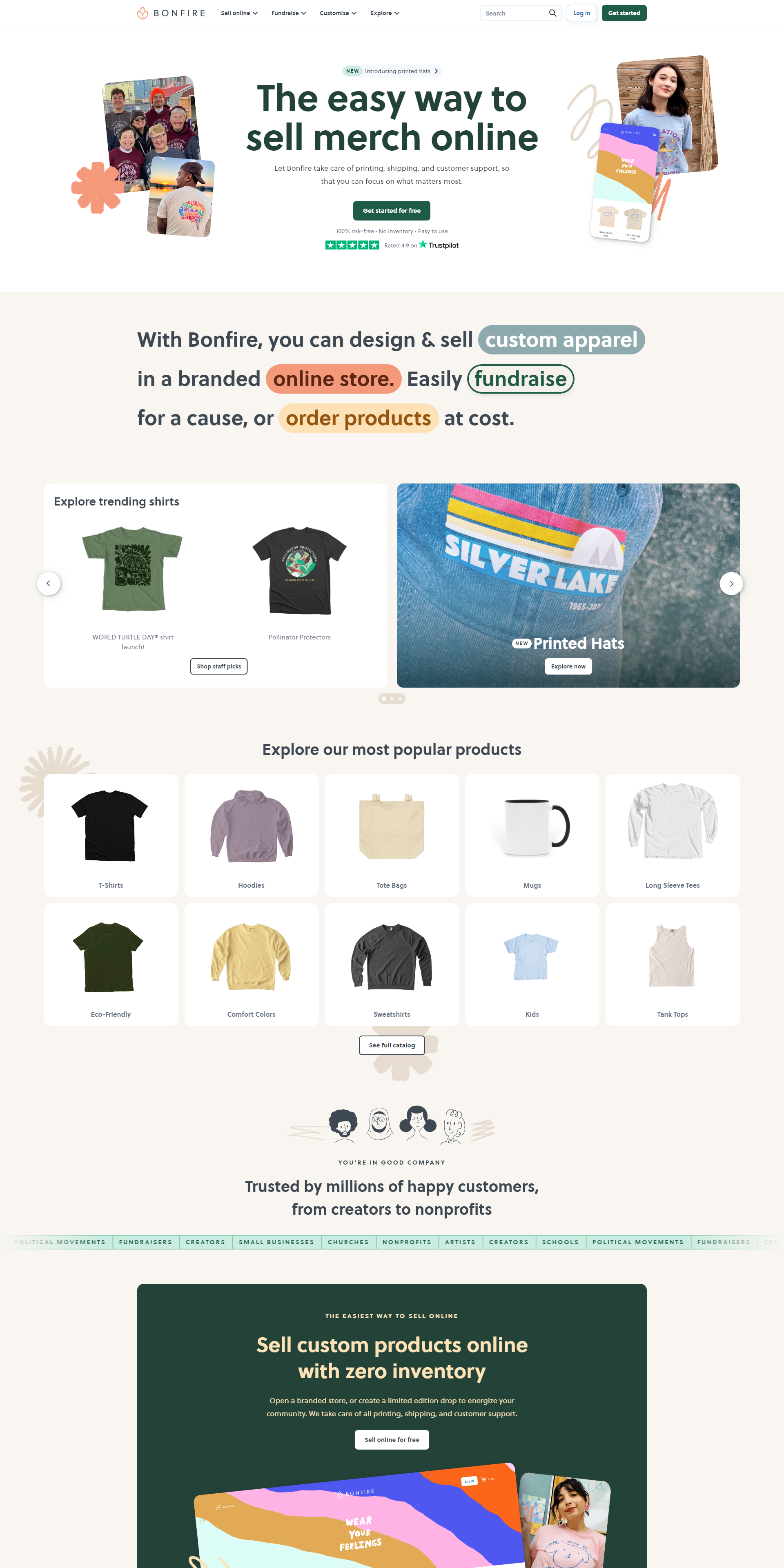 Screenshot of the Bonfire website home page