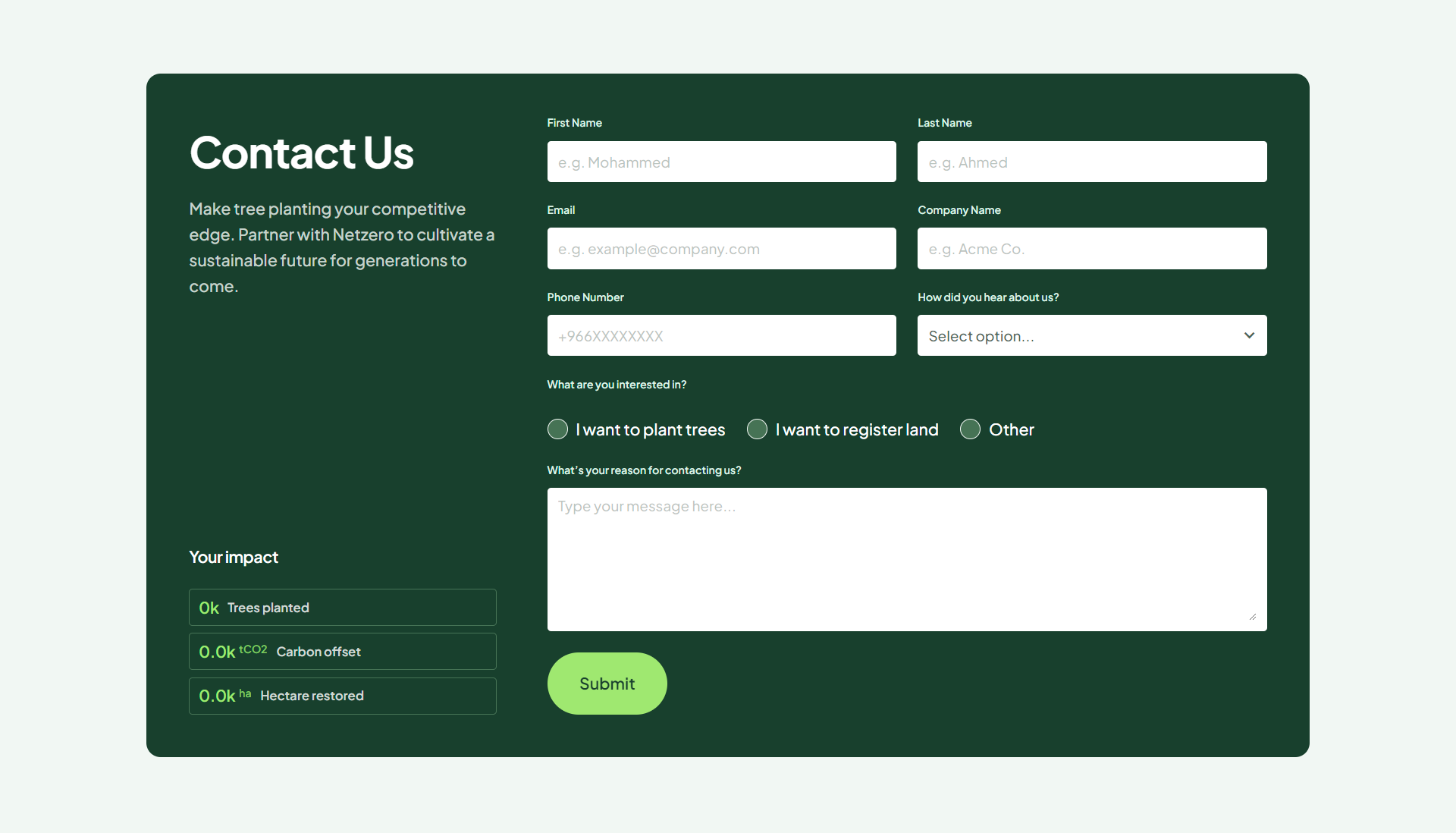 Screenshot of the Contact Form section