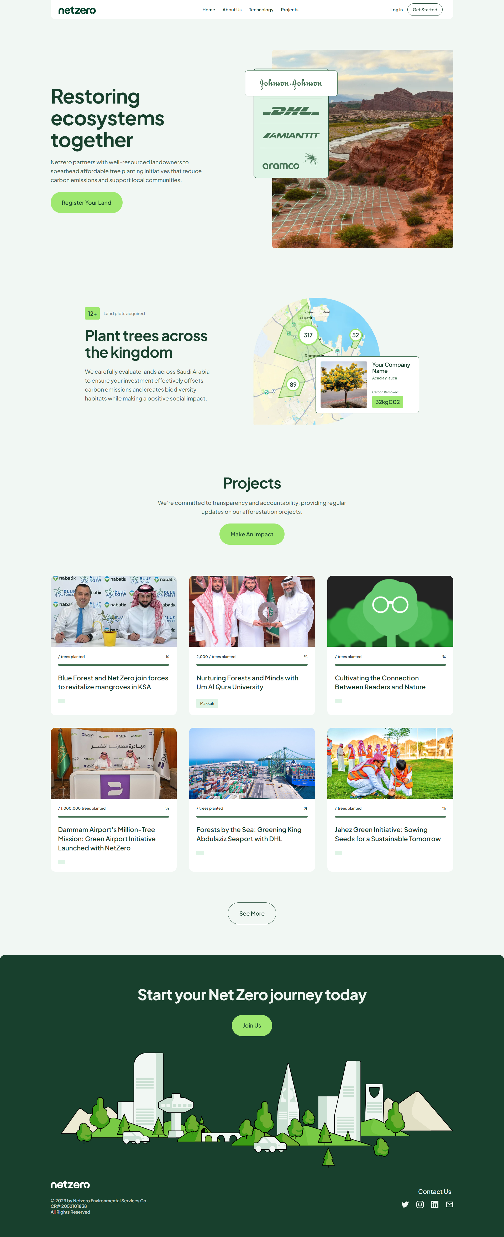 Screenshot of the Projects page