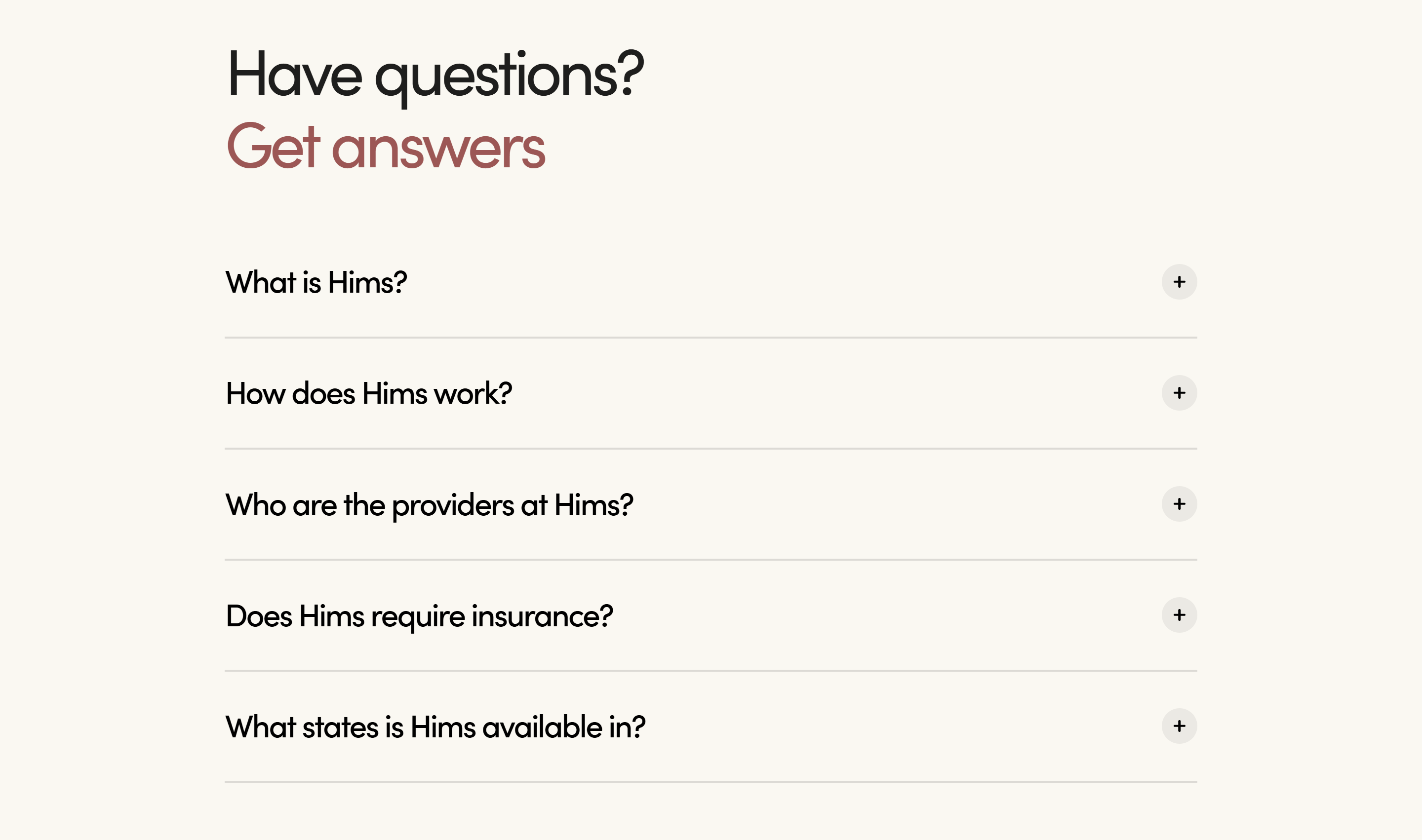 Screenshot of the FAQs section