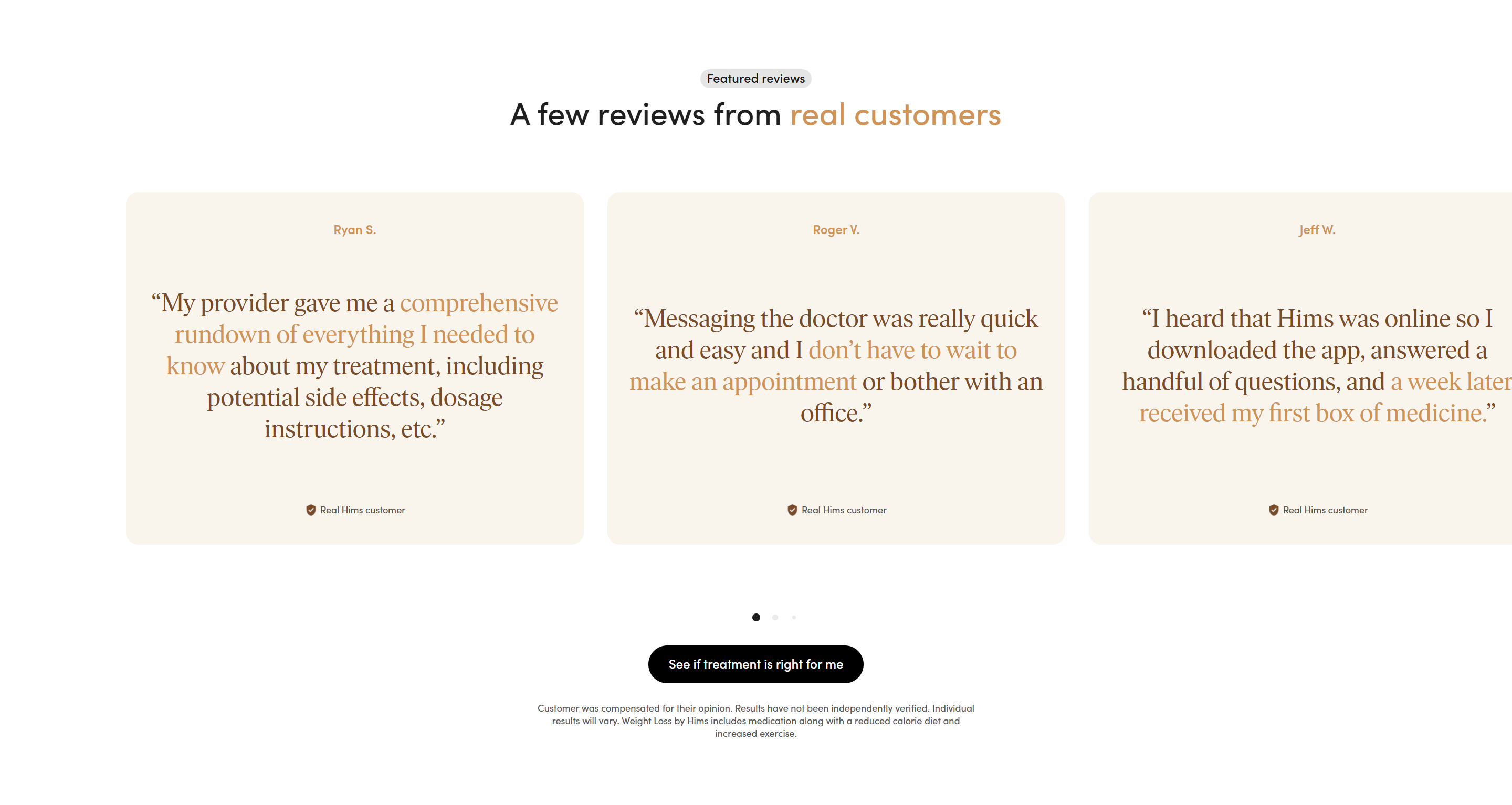 Screenshot of the Reviews section