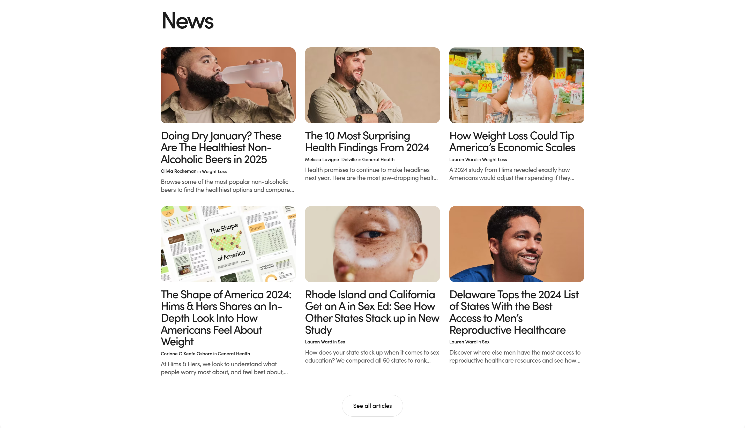 Screenshot of the Articles 2 section
