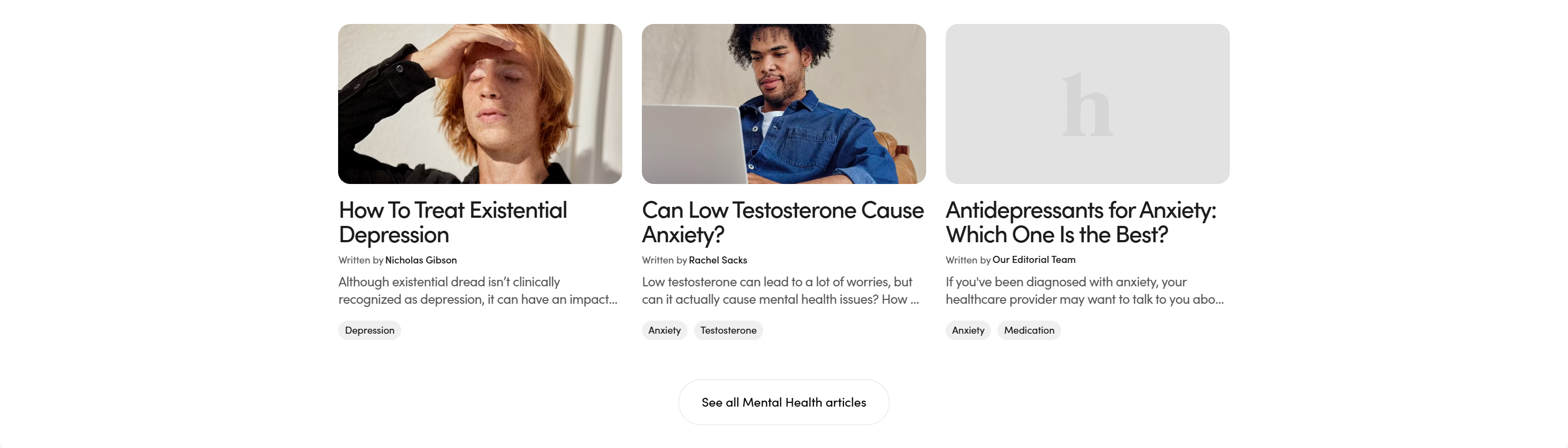 Screenshot of the Articles section