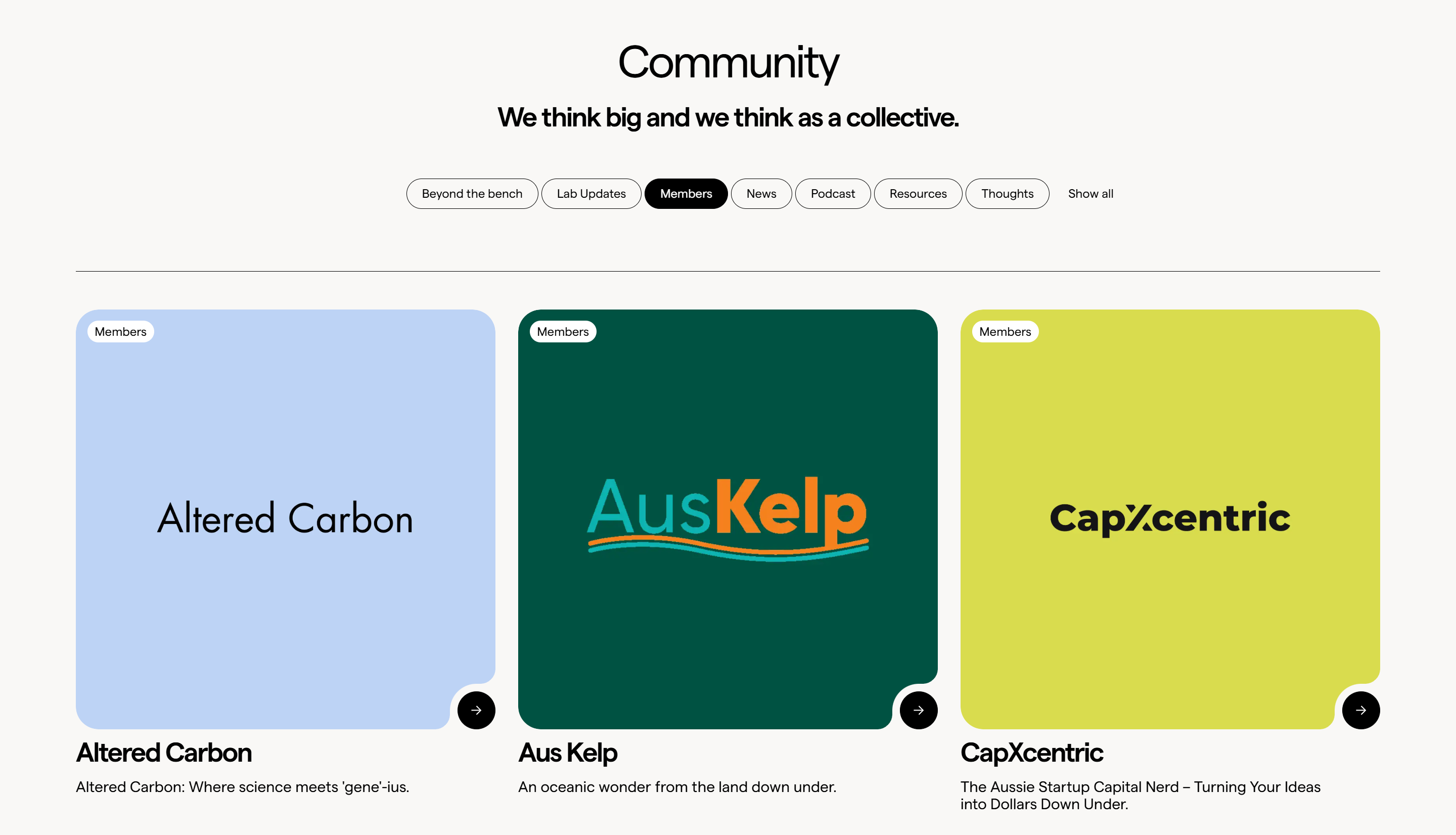 Screenshot of the Community Listing section