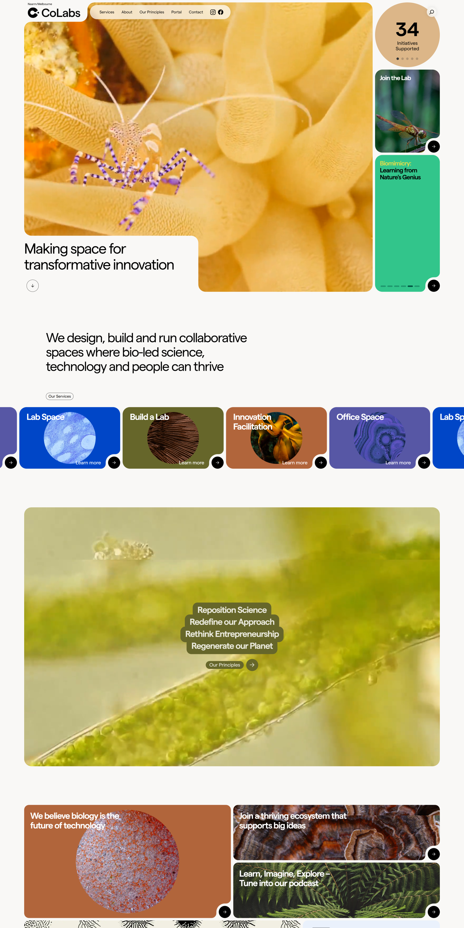 Screenshot of the Colabs website home page