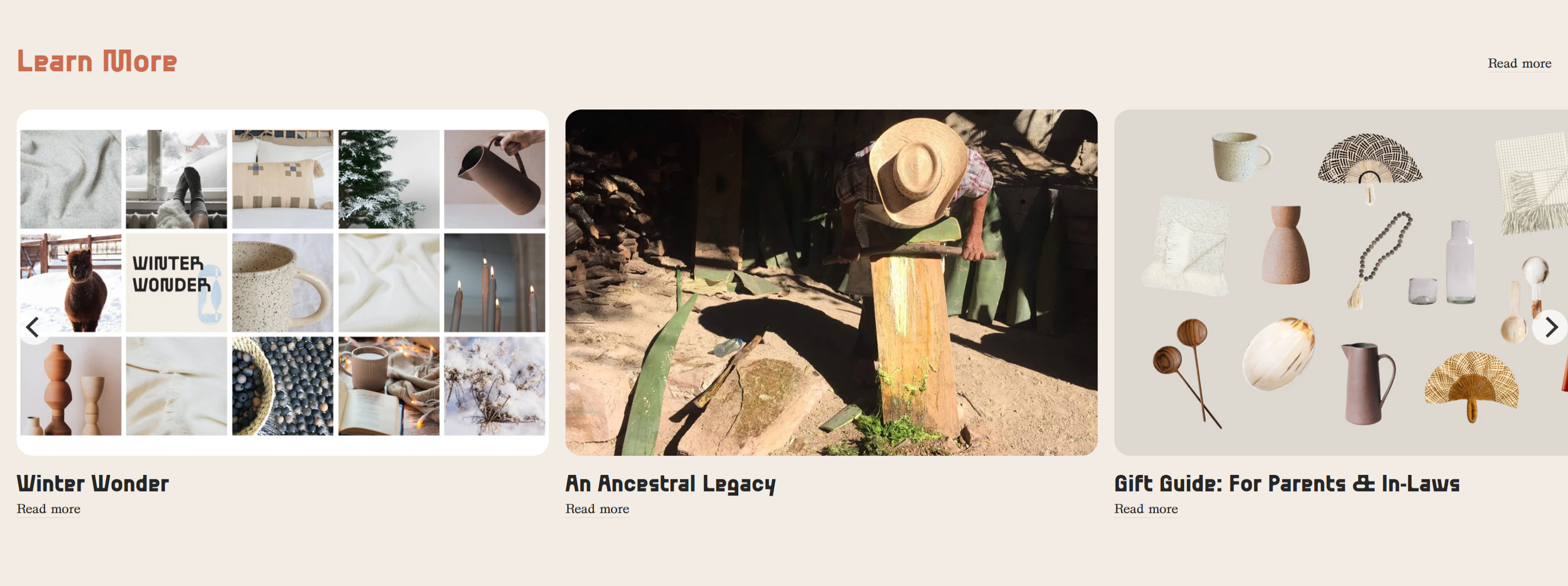 Screenshot of the Articles section