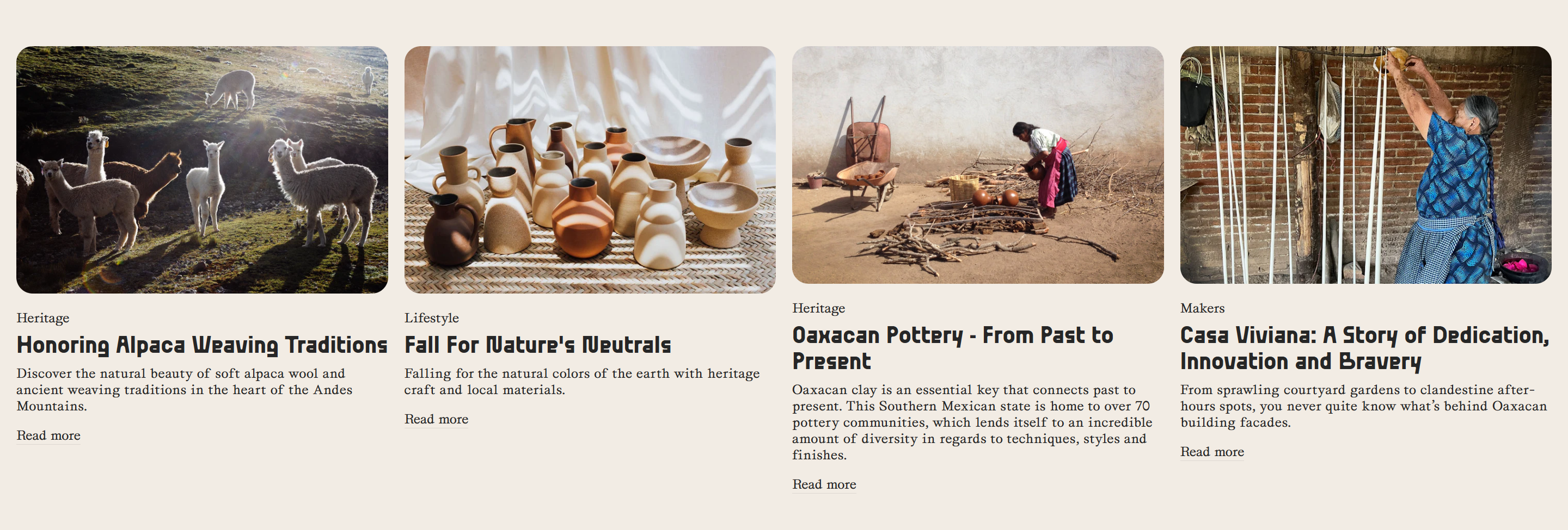 Screenshot of the Articles section