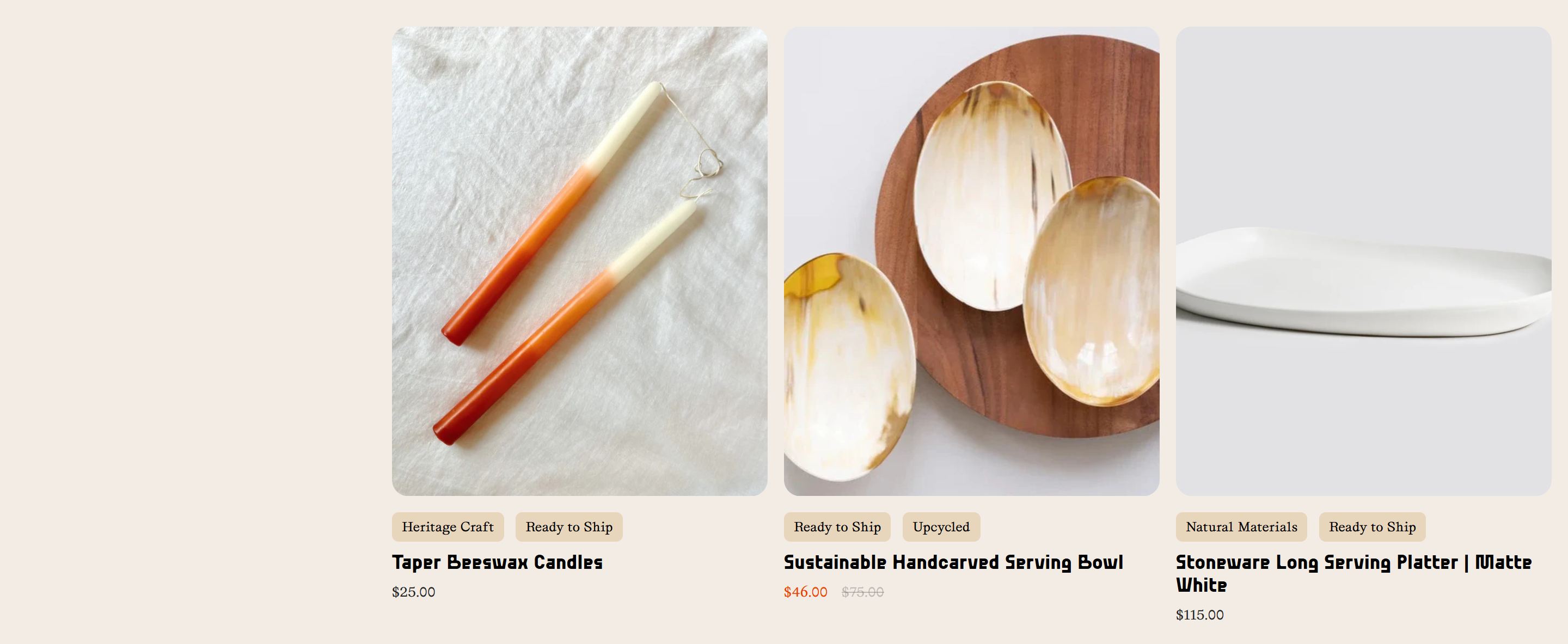 Screenshot of the Product Lising section
