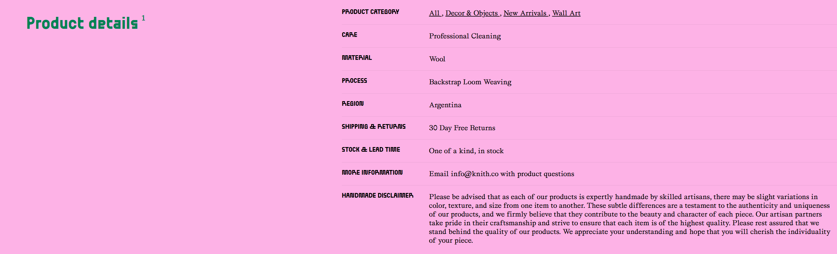Screenshot of the Product Details section